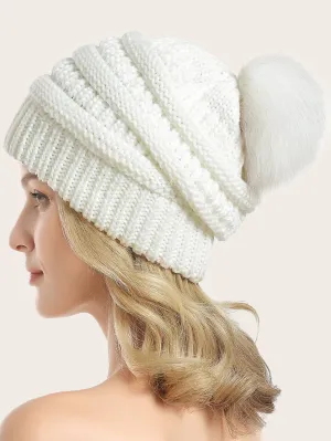 Pom Pom Decor Knit Beanie - white - FD ⚡