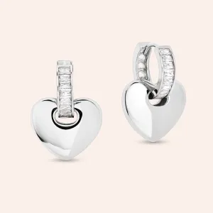 "Lovebeat" 1.5CTW Heart & Baguette Huggie Earrings