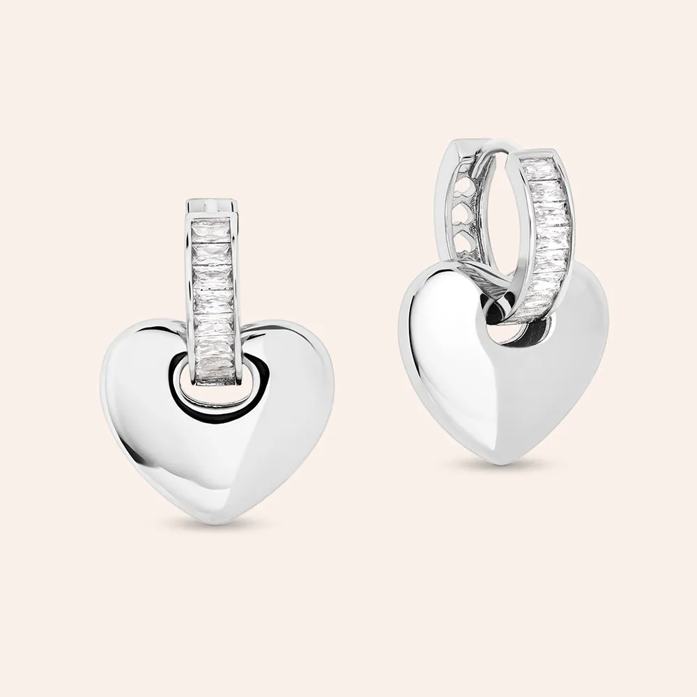 "Lovebeat" 1.5CTW Heart & Baguette Huggie Earrings