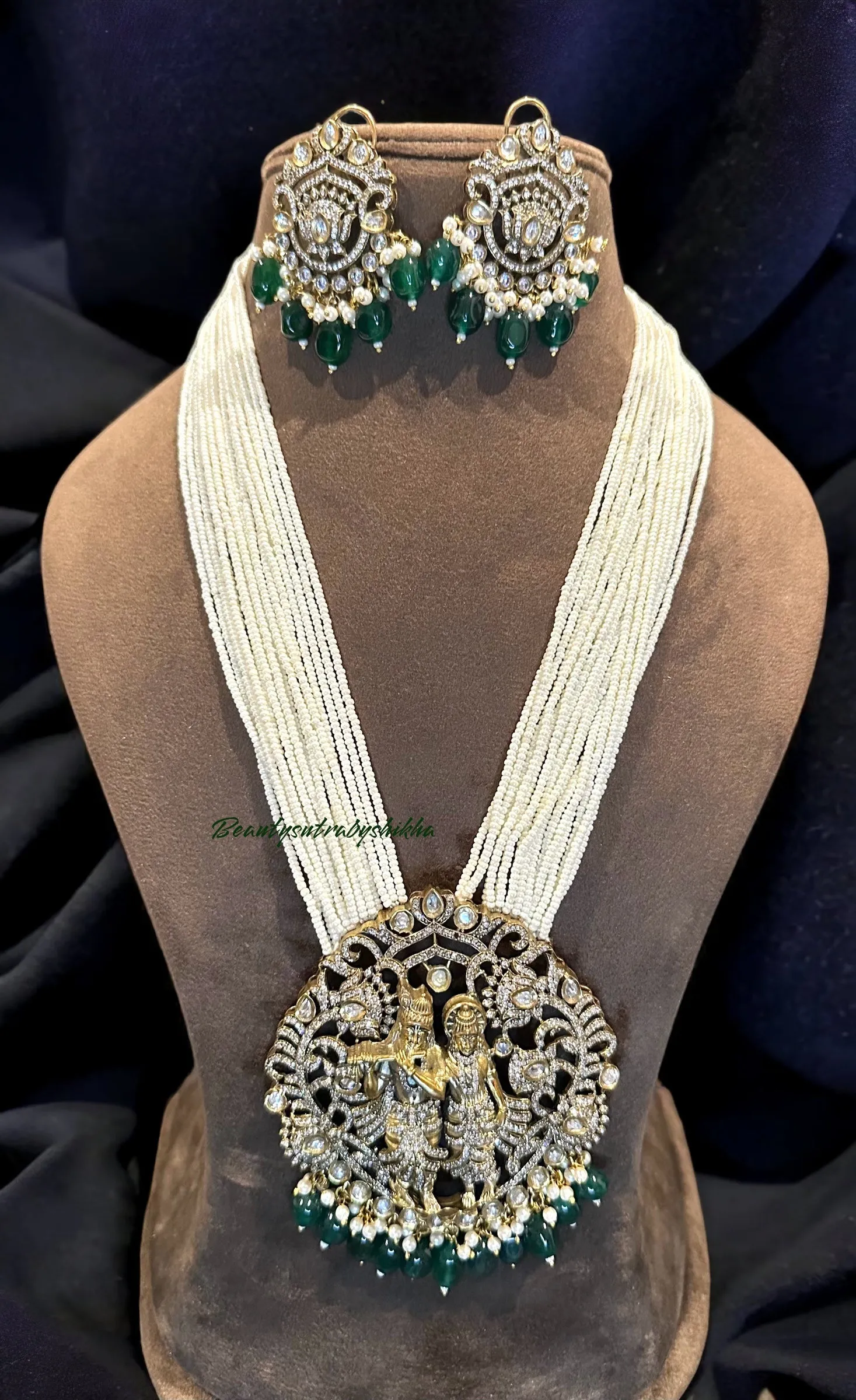 Radha Krishna micro-pearl necklace set
