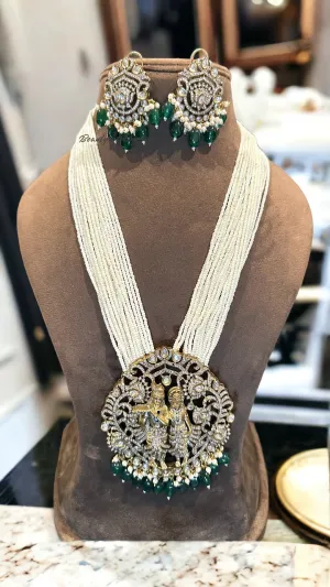 Radha Krishna micro-pearl necklace set