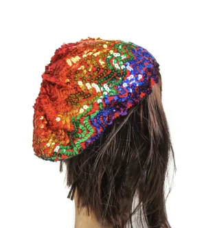 Rainbow Sequin Beret Hat