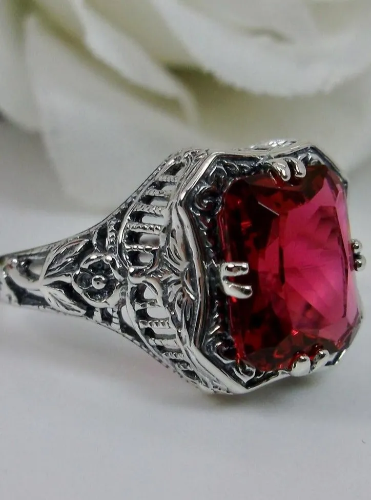 Red Ruby Ring, Lovely Rectangle Edwardian Style Jewelry #D148