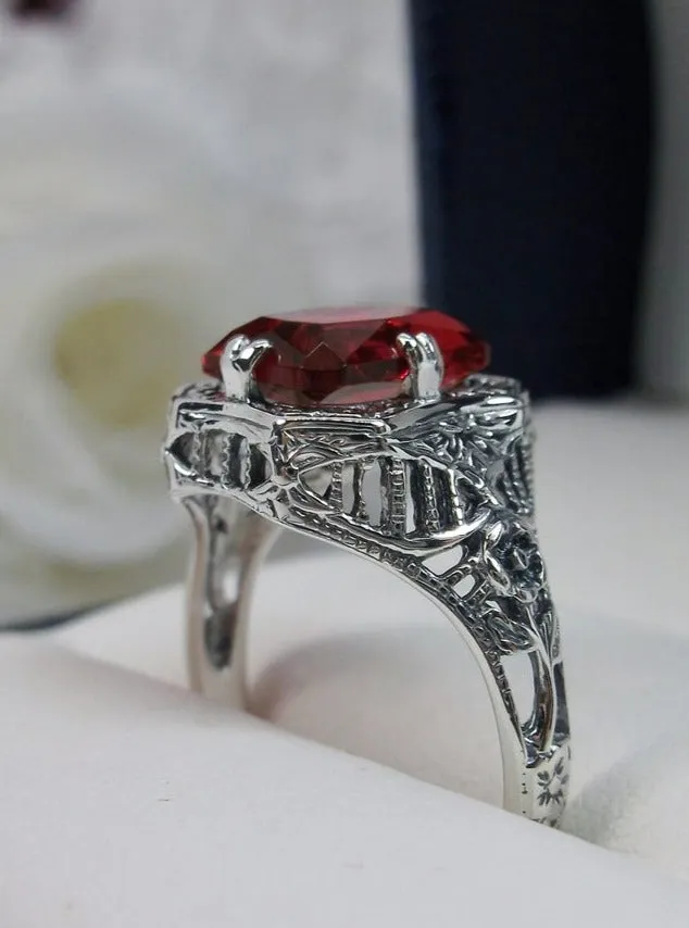Red Ruby Ring, Lovely Rectangle Edwardian Style Jewelry #D148