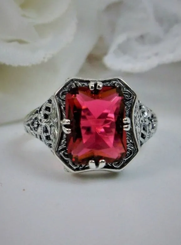 Red Ruby Ring, Lovely Rectangle Edwardian Style Jewelry #D148