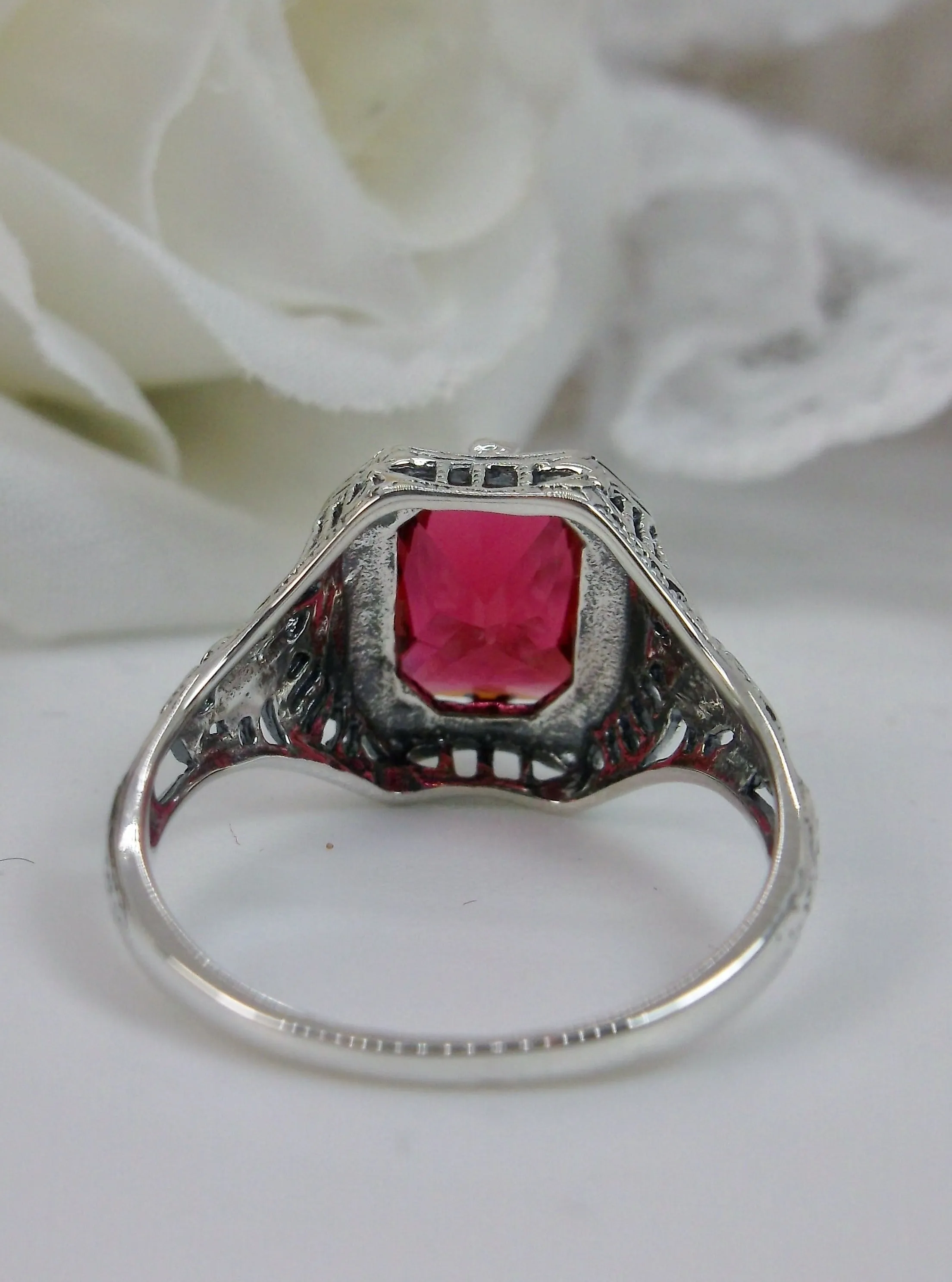 Red Ruby Ring, Lovely Rectangle Edwardian Style Jewelry #D148