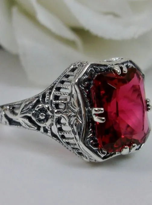 Red Ruby Ring, Lovely Rectangle Edwardian Style Jewelry #D148