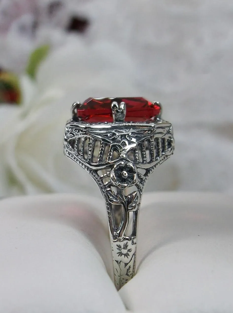 Red Ruby Ring, Lovely Rectangle Edwardian Style Jewelry #D148