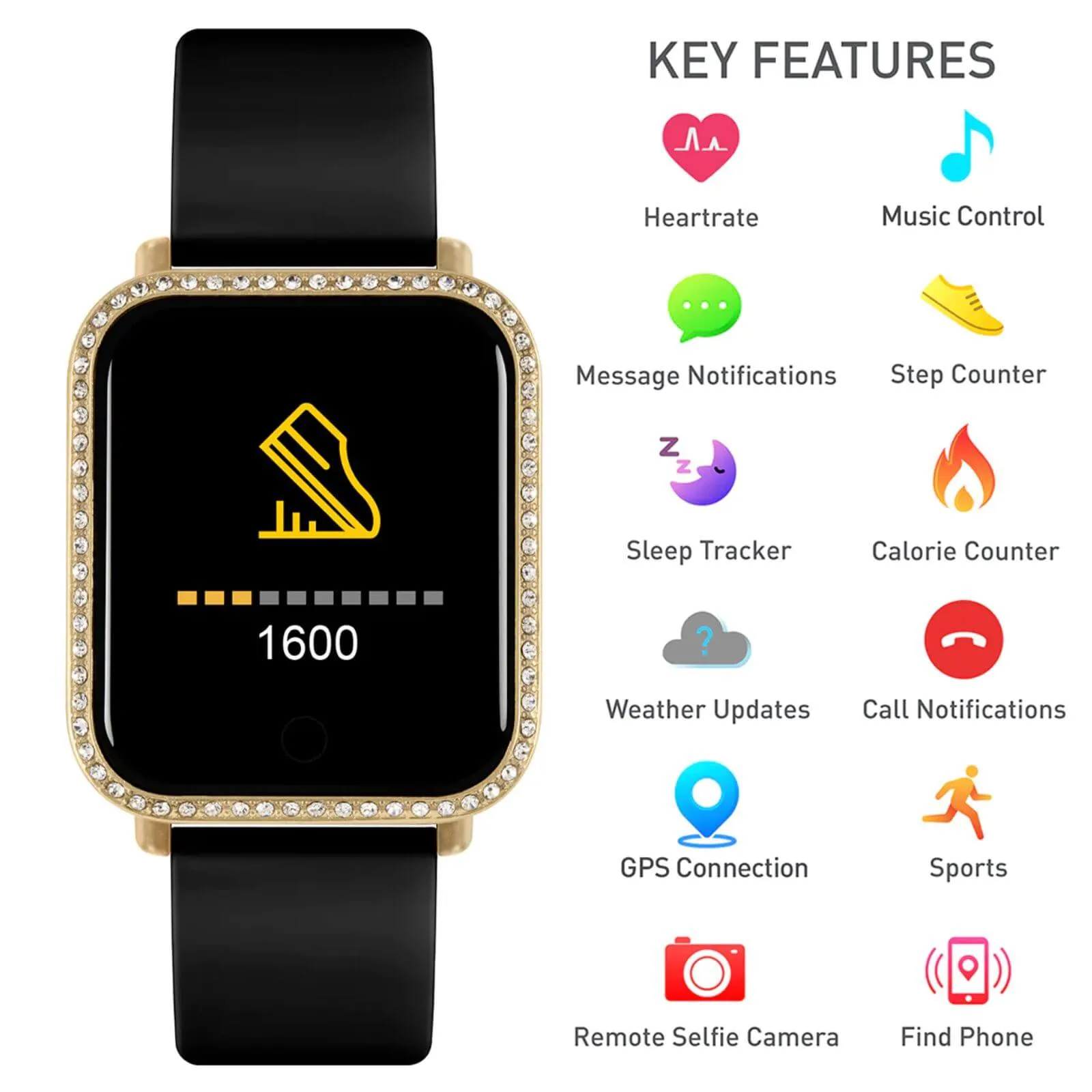 Reflex Active Square Smart Watch - Pink Rose Gold