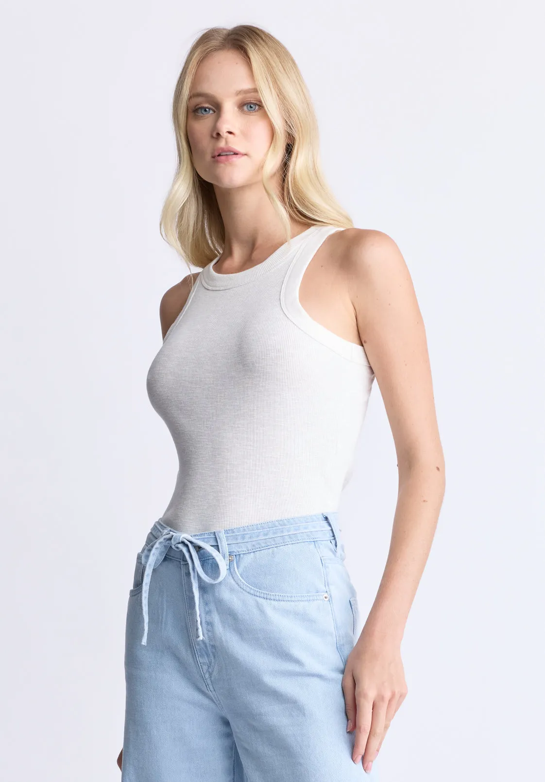 Regine Women's Ribbed Tank Top, Cloud White - KT0119H