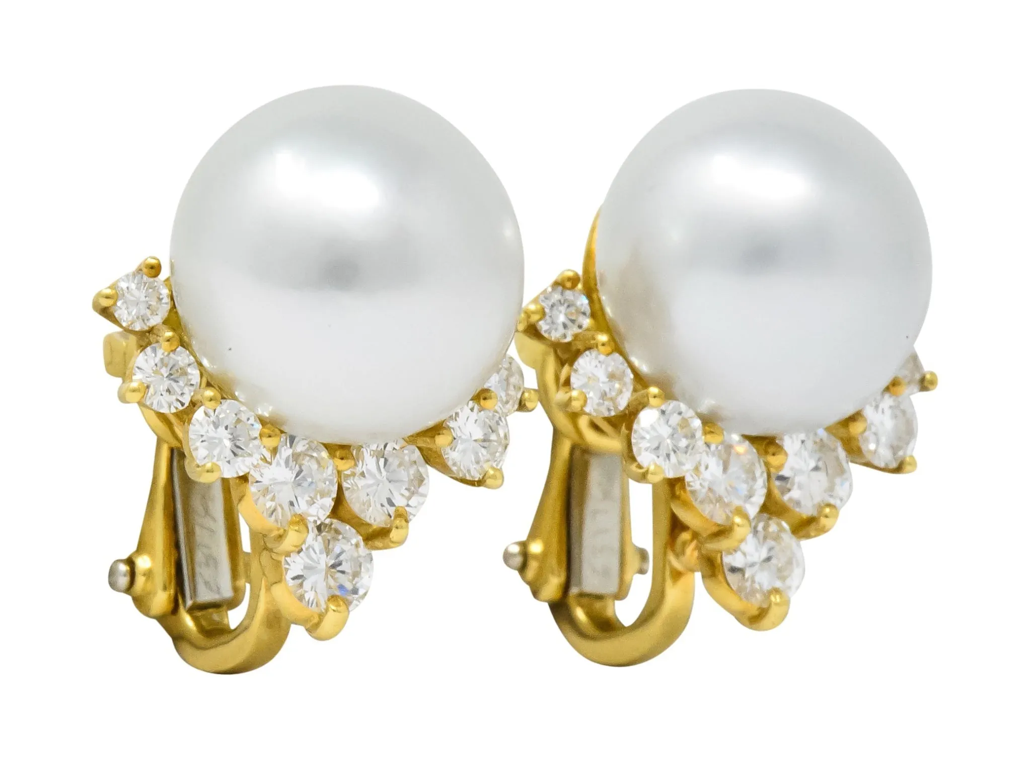 Retro 0.76 CTW Diamond Cultured South Sea Pearl 18 Karat Gold Earrings