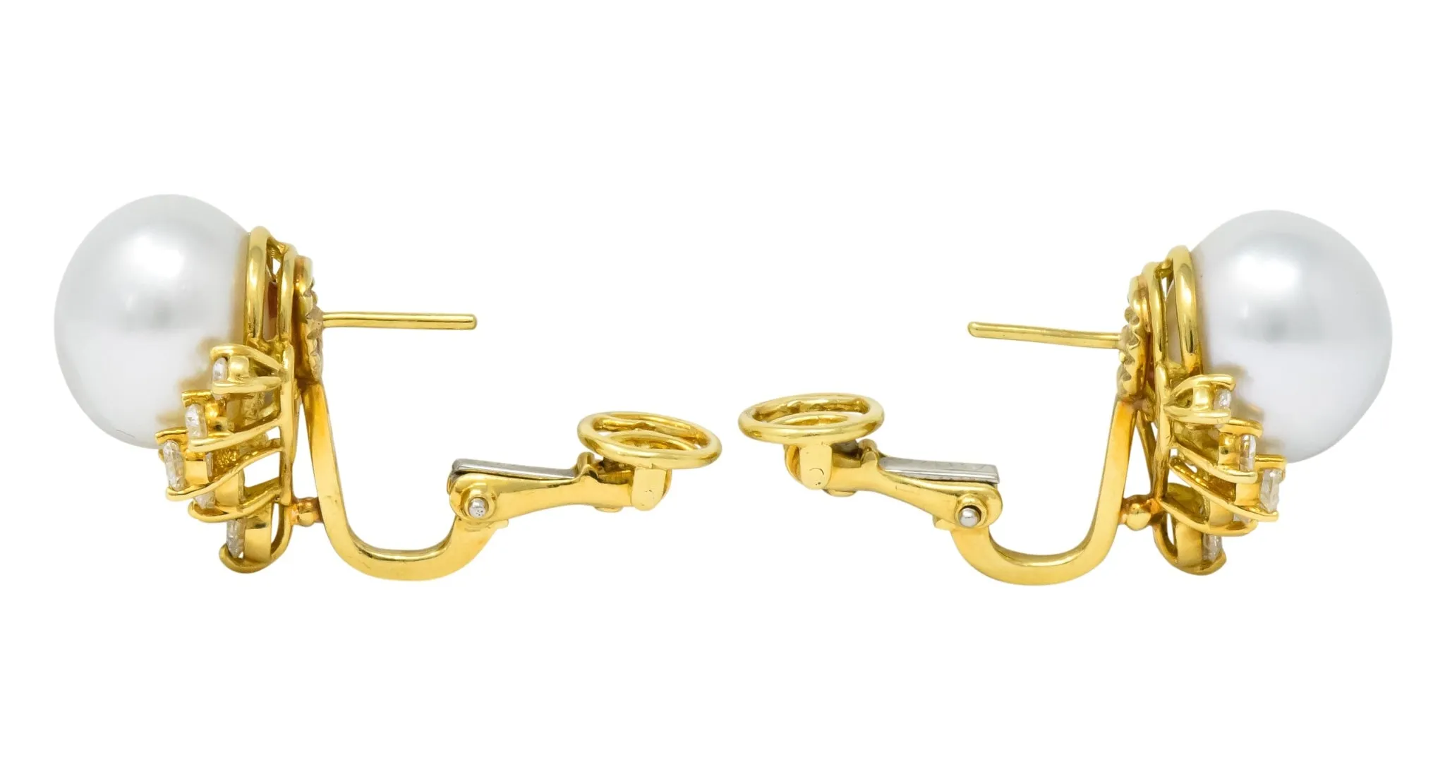 Retro 0.76 CTW Diamond Cultured South Sea Pearl 18 Karat Gold Earrings