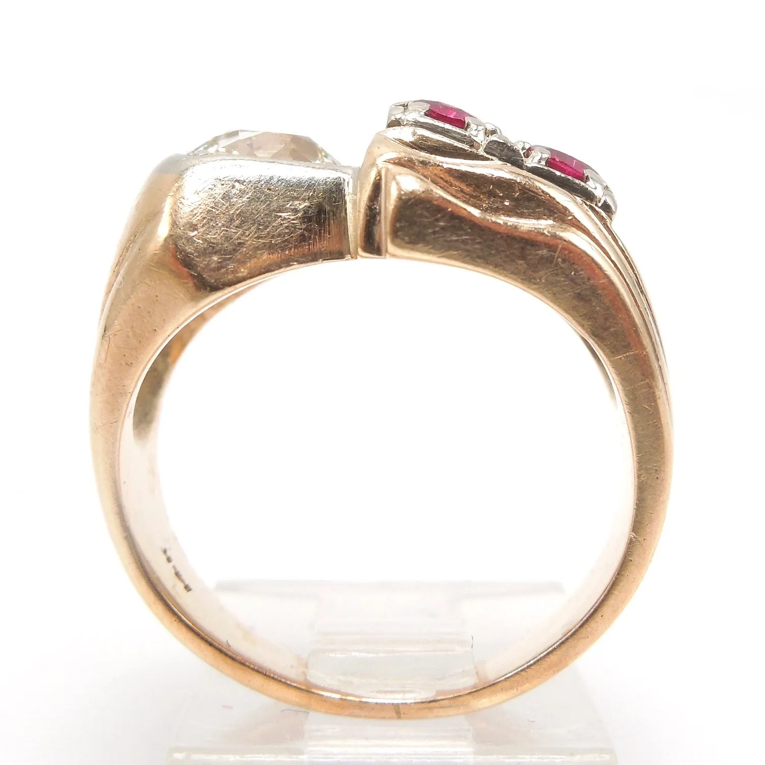 Retro 1940s Gentleman's Ring with 1.88ct European Cut Diamond and Rubellite