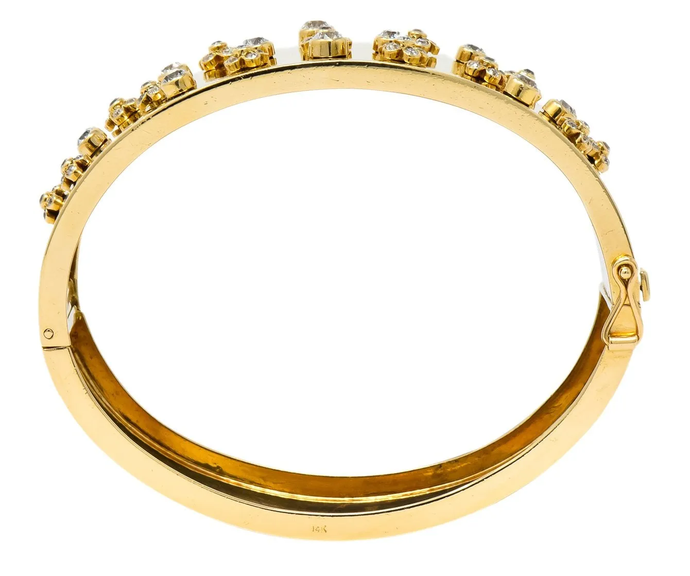 Retro 2.28 CTW Diamond 14 Karat Yellow Gold Bangle 1940's Bracelet