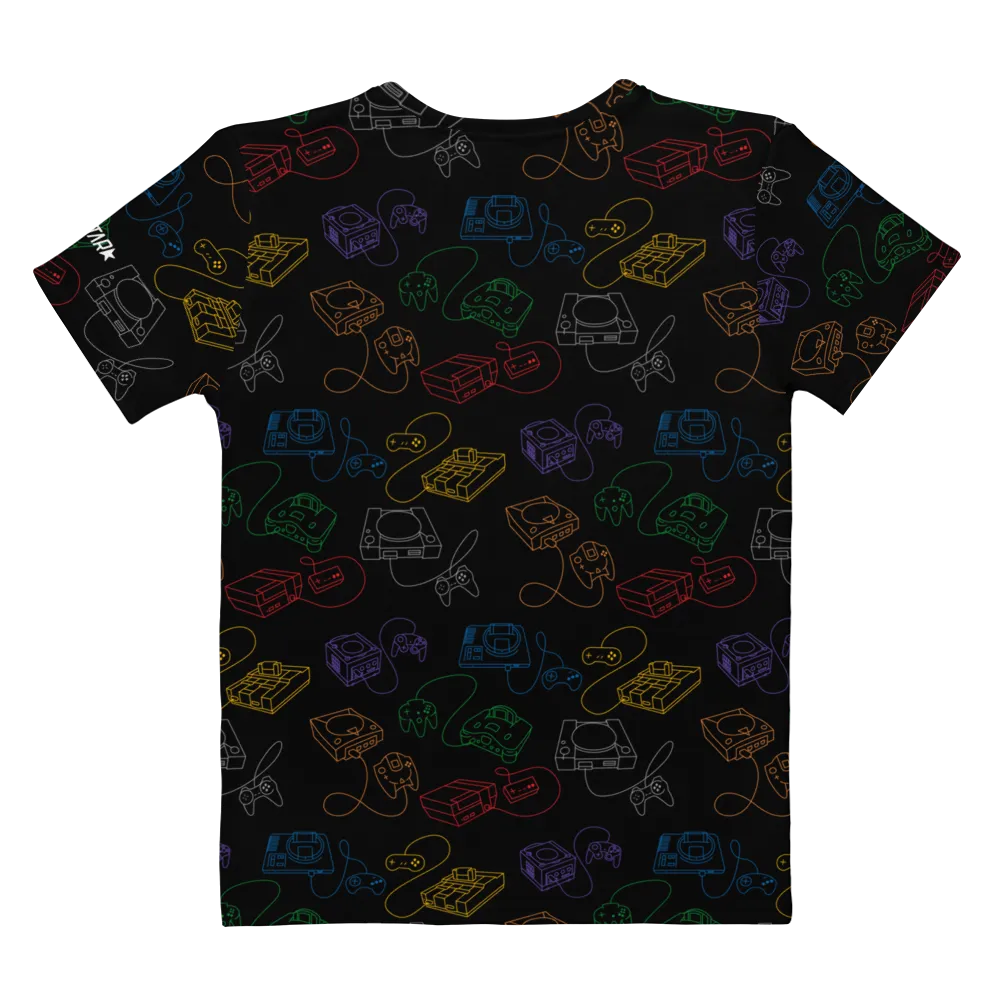 Retro Consoles All-Over Crew-Neck T-Shirt Rainbow