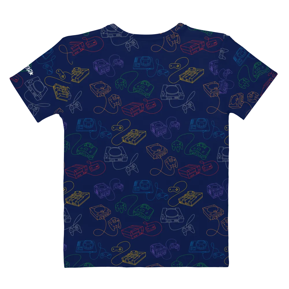 Retro Consoles All-Over Crew-Neck T-Shirt Rainbow