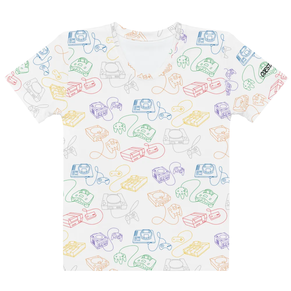Retro Consoles All-Over Crew-Neck T-Shirt Rainbow