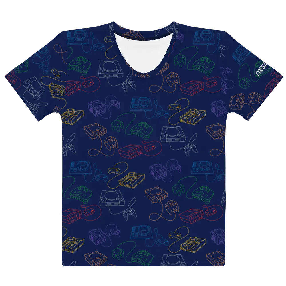 Retro Consoles All-Over Crew-Neck T-Shirt Rainbow