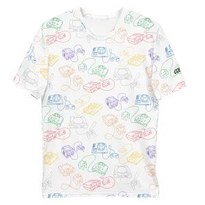 Retro Consoles All-Over Crew-Neck T-Shirt Rainbow
