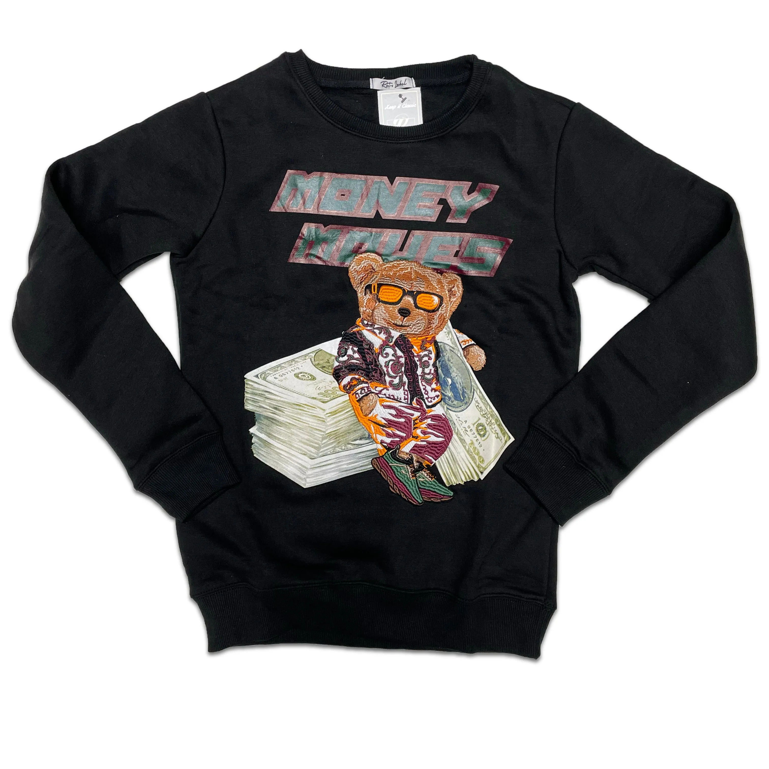 RETRO LABEL MONEY MOVES CREWNECK (RETRO 1 HANDCRAFTED)