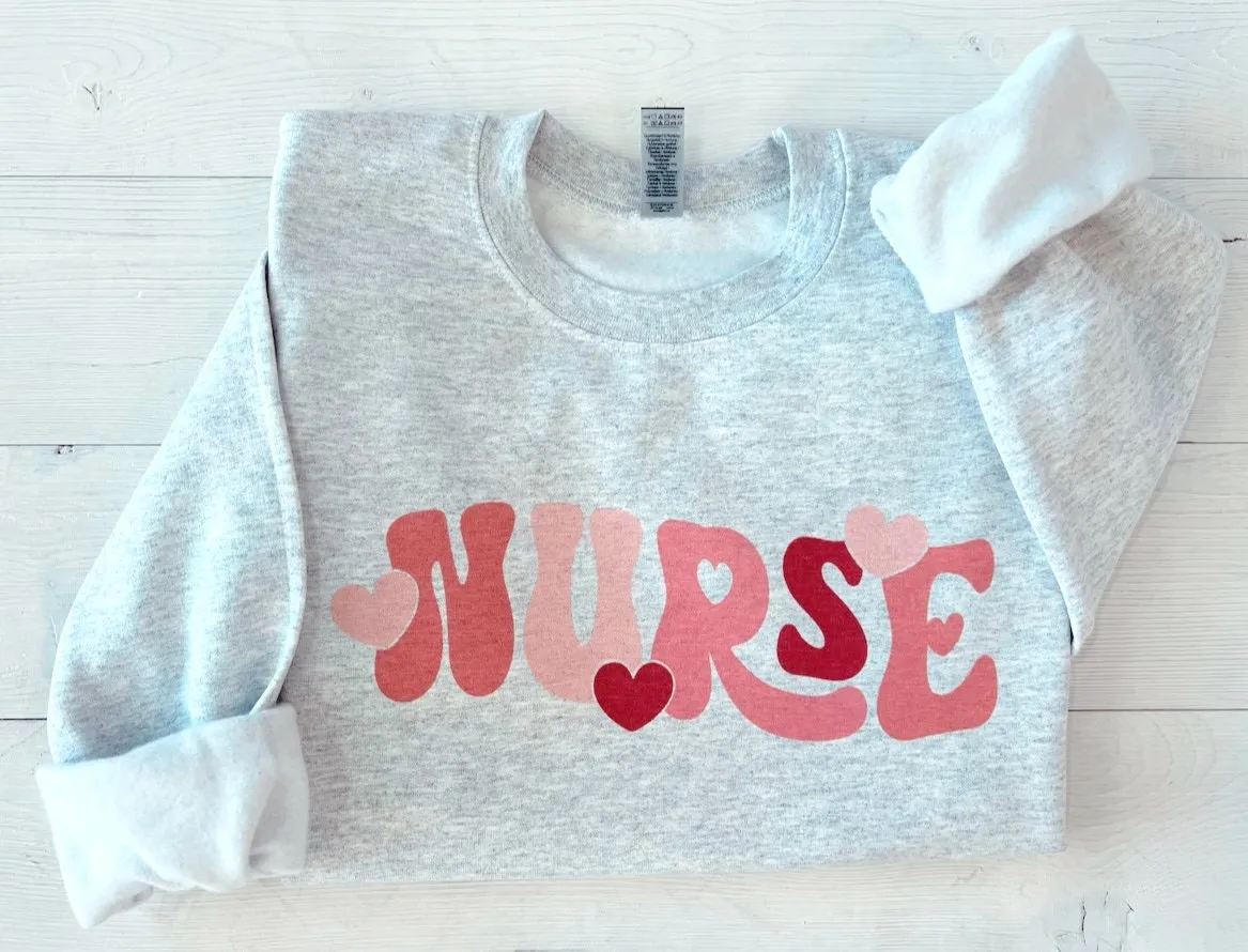 Retro Nurse Valentines Day Crewneck Sweatshirt