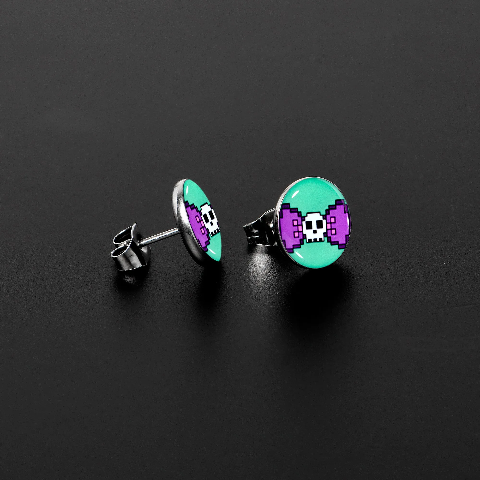 Retro Pixel Skull Stud Earrings