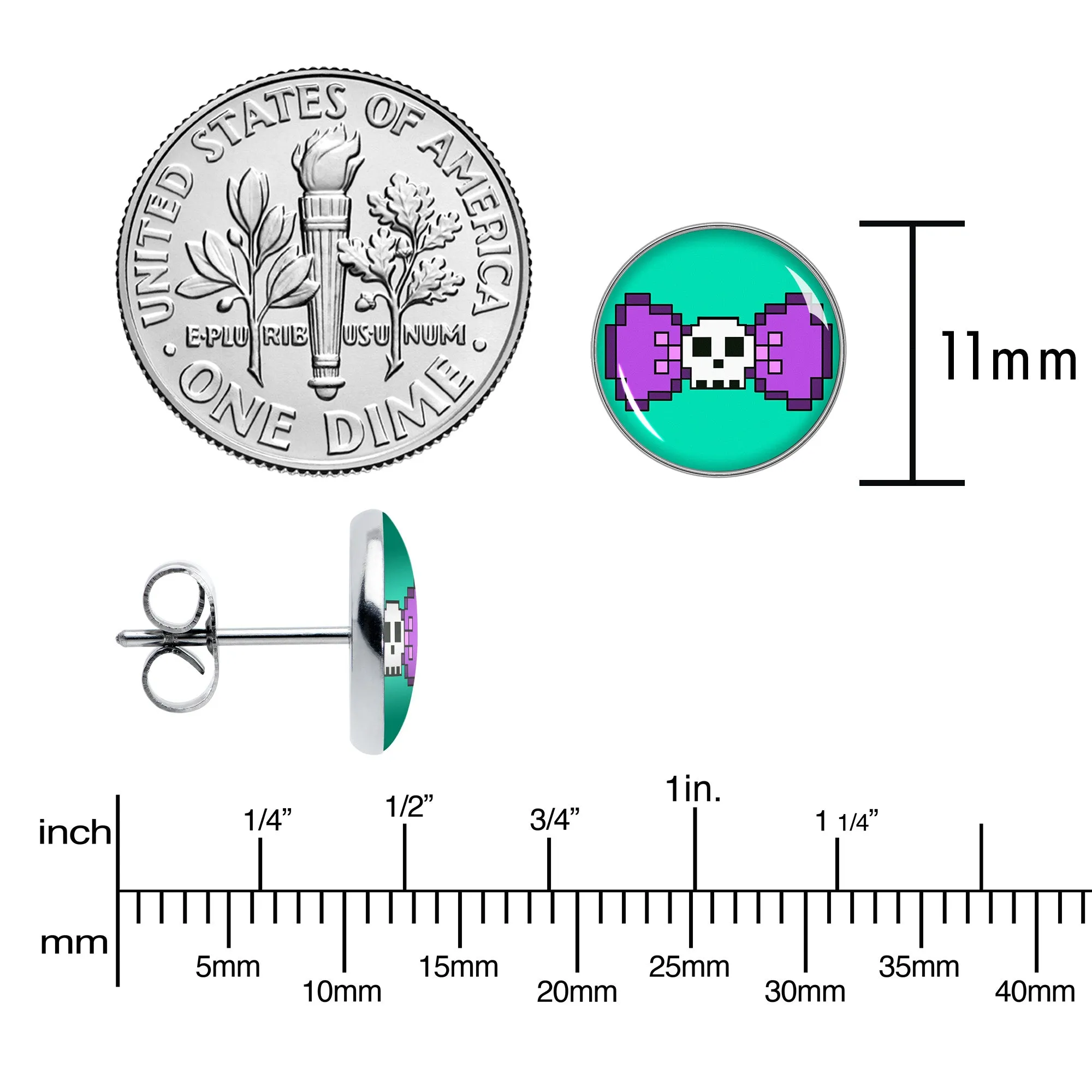 Retro Pixel Skull Stud Earrings