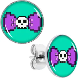 Retro Pixel Skull Stud Earrings