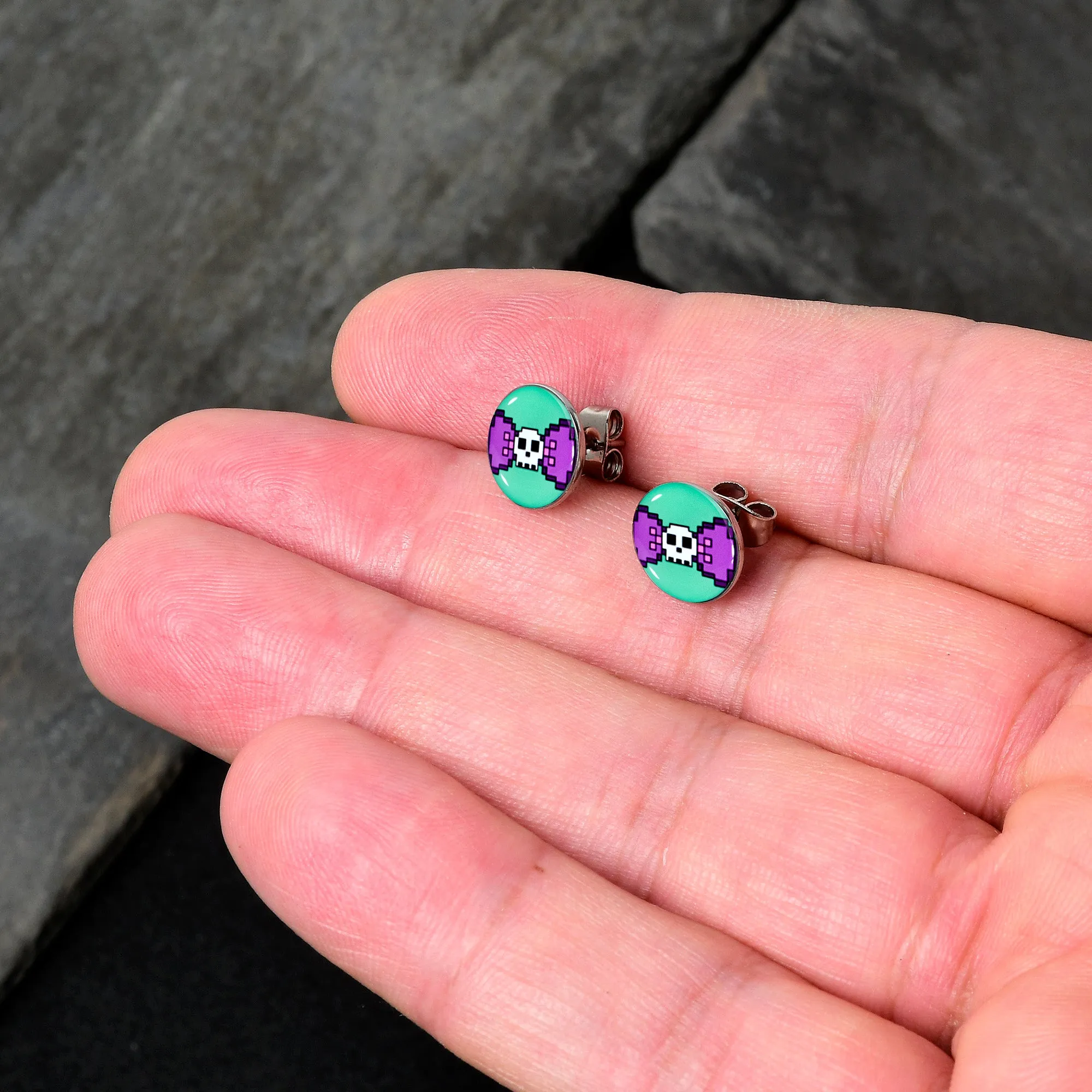 Retro Pixel Skull Stud Earrings