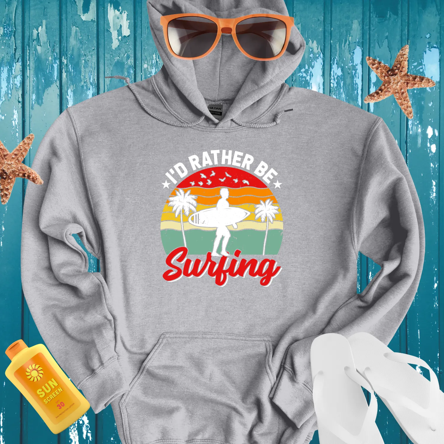Retro Style Id Rather Be Surfing Hoodie Vintage Look