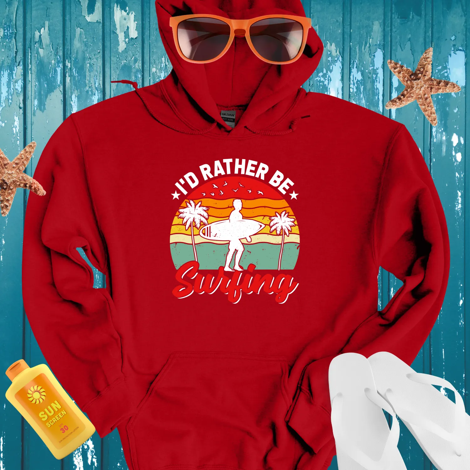 Retro Style Id Rather Be Surfing Hoodie Vintage Look