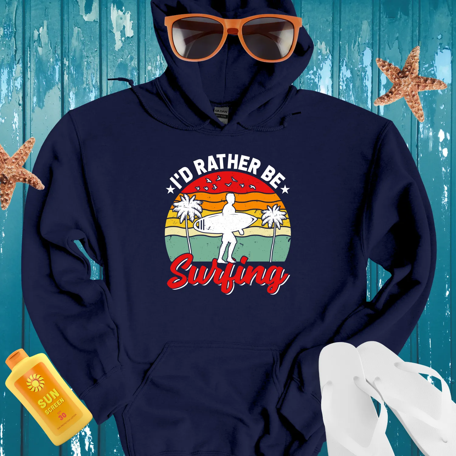 Retro Style Id Rather Be Surfing Hoodie Vintage Look