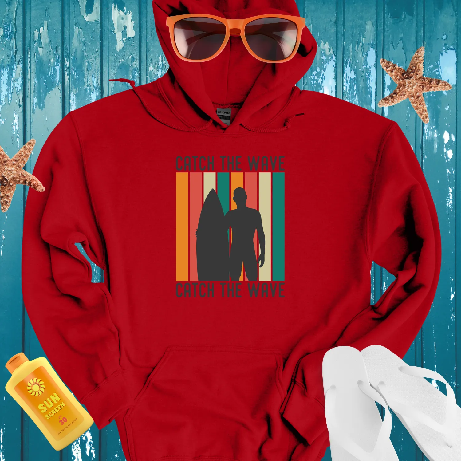 Retro Surf Hoodie With Vibrant Ocean Stripes Design