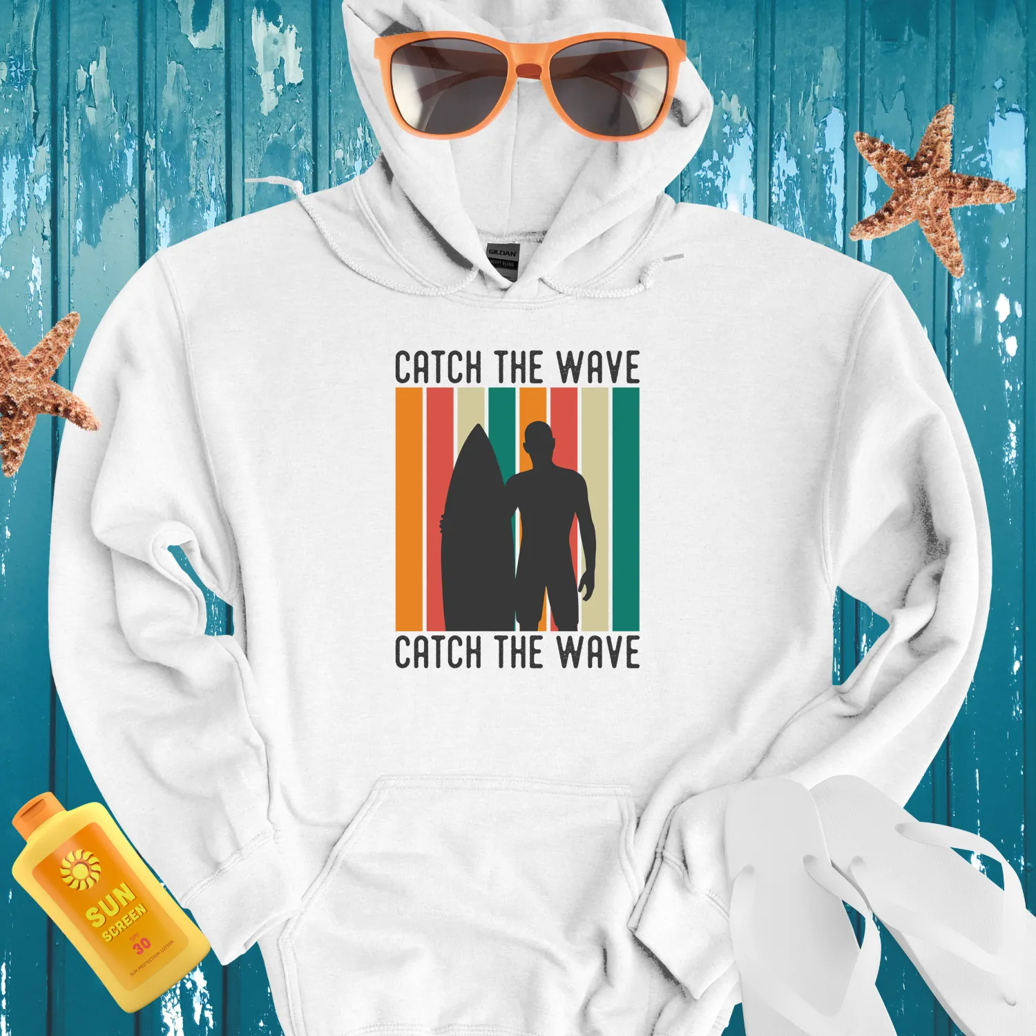 Retro Surf Hoodie With Vibrant Ocean Stripes Design