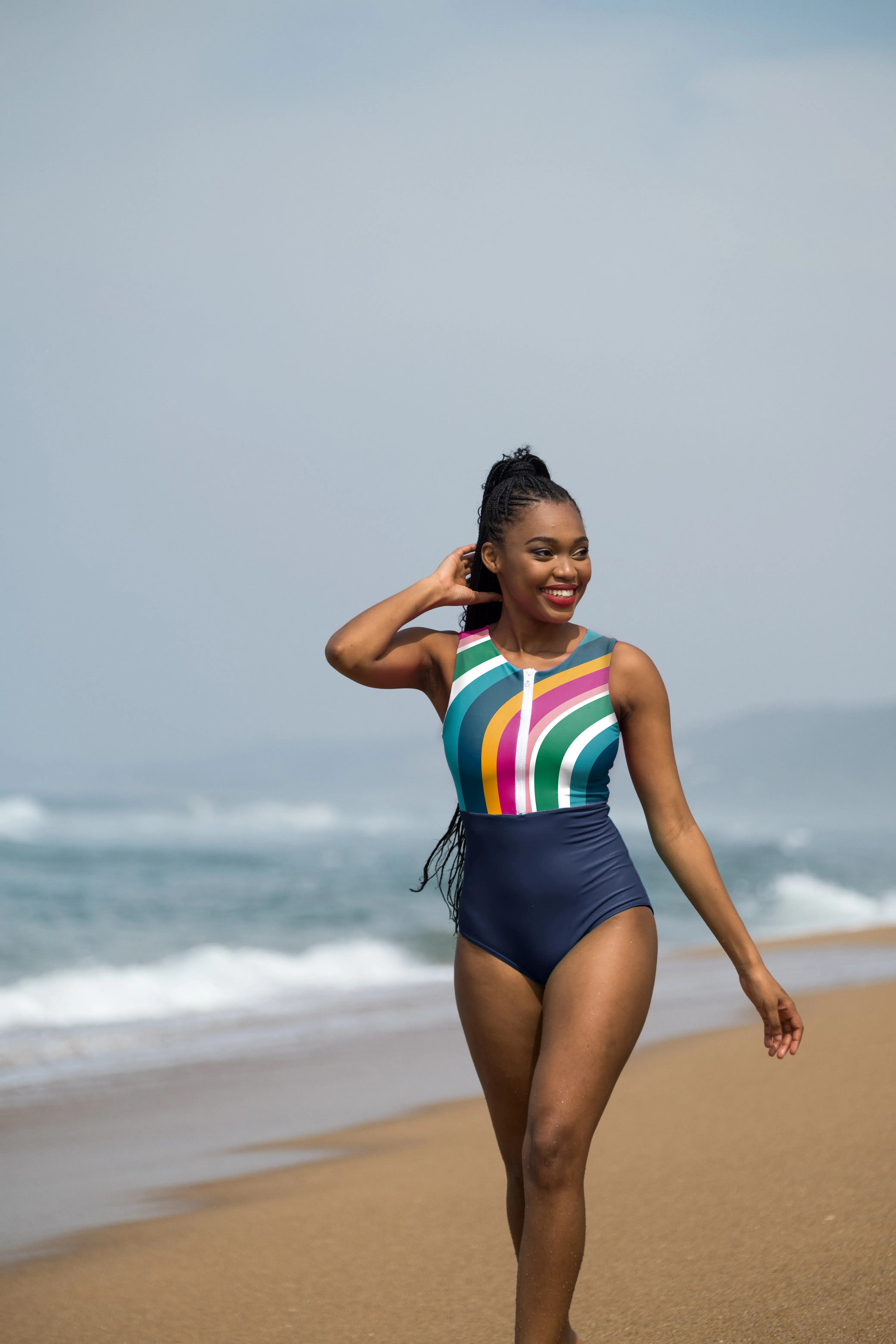 Retro Wave Front-Zip One Piece Swimsuit