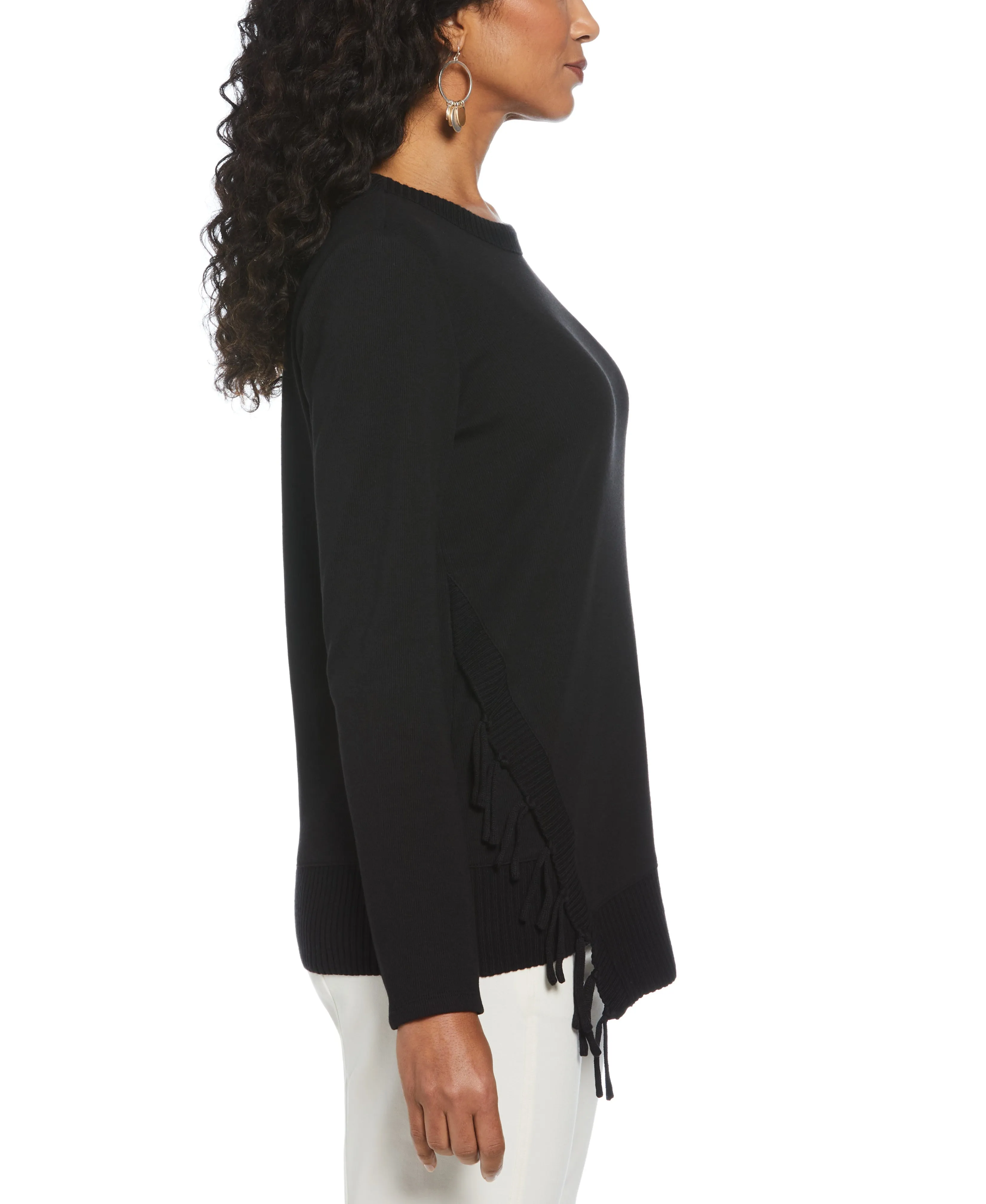 Ribbed Asymmetrical Fringe Hem Top