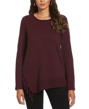 Ribbed Asymmetrical Fringe Hem Top
