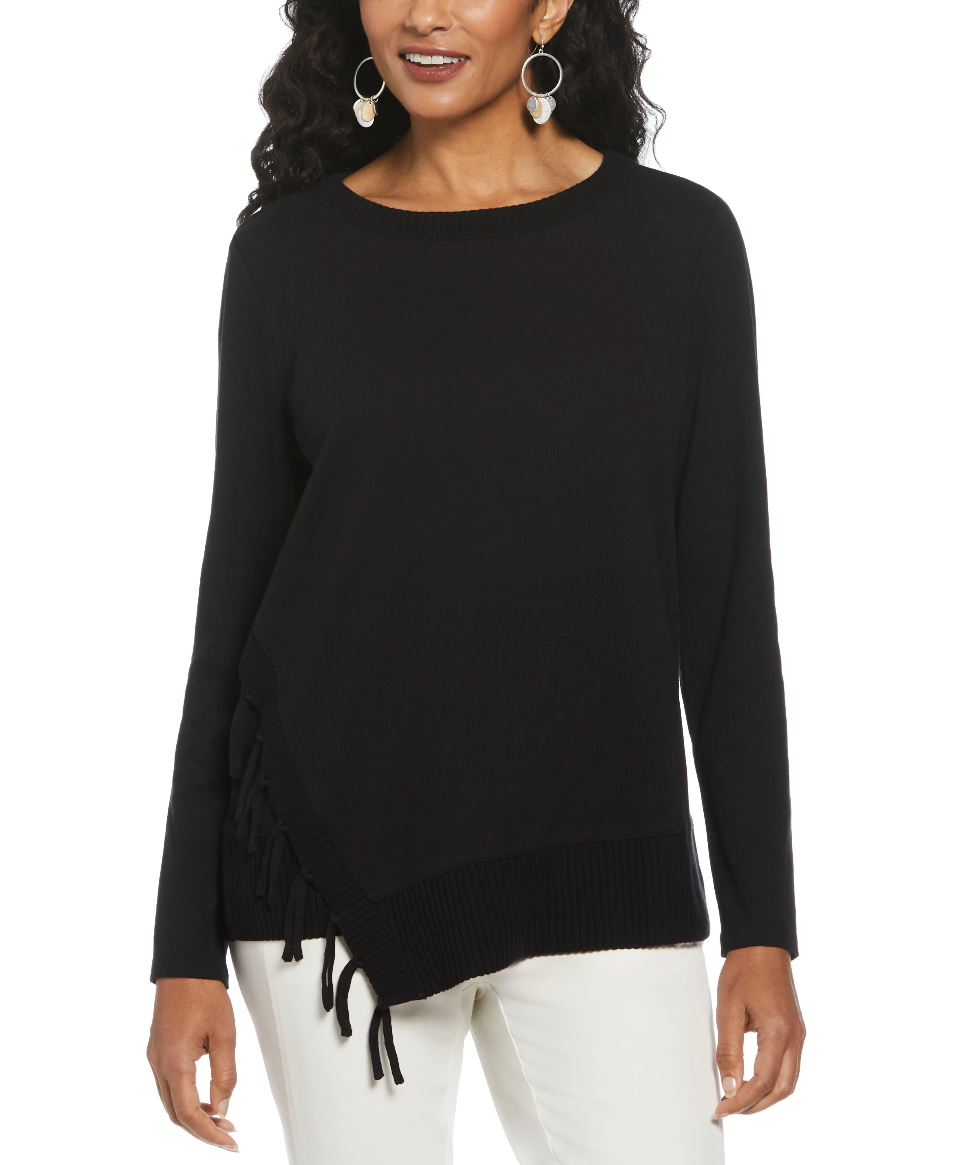 Ribbed Asymmetrical Fringe Hem Top