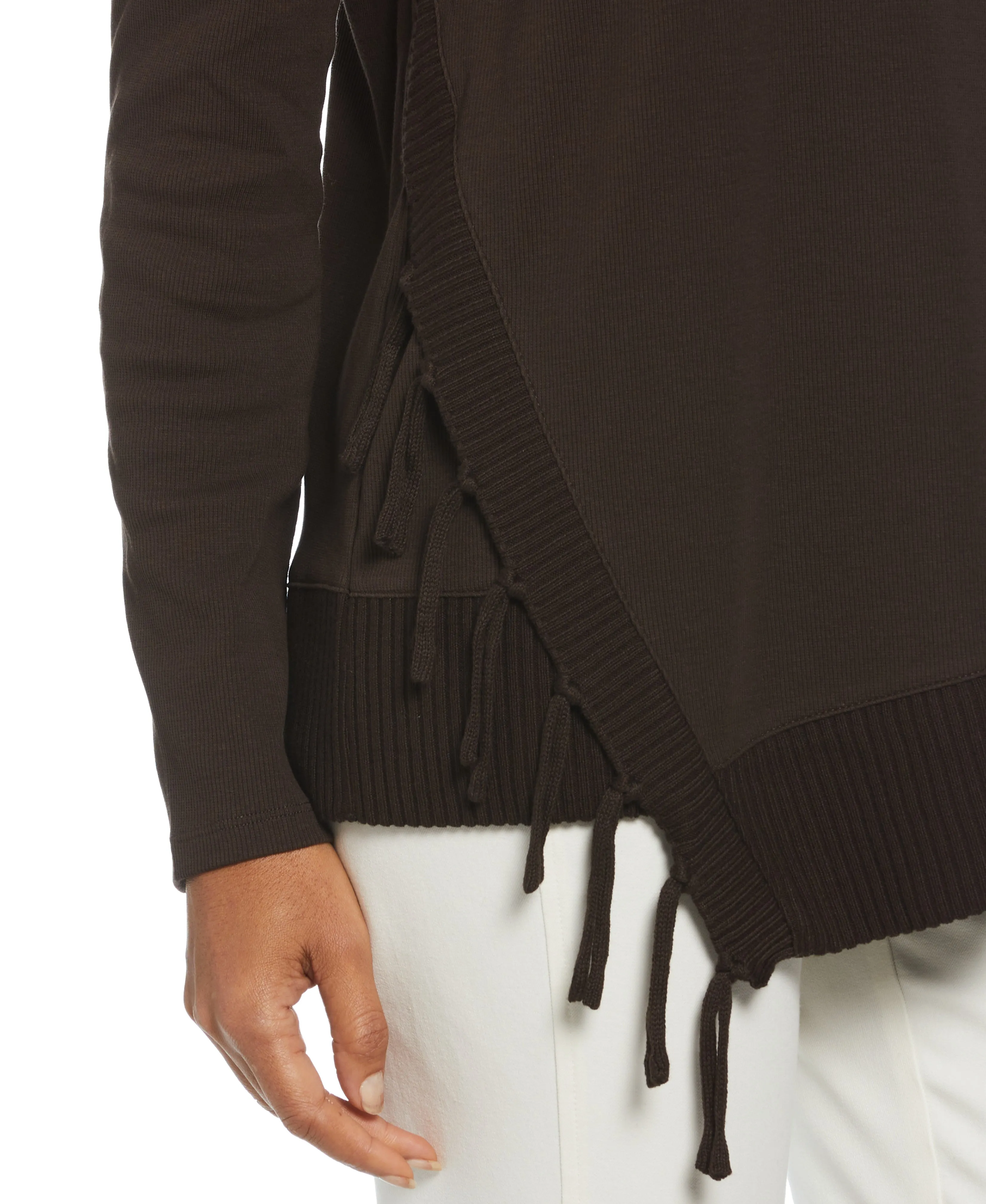 Ribbed Asymmetrical Fringe Hem Top