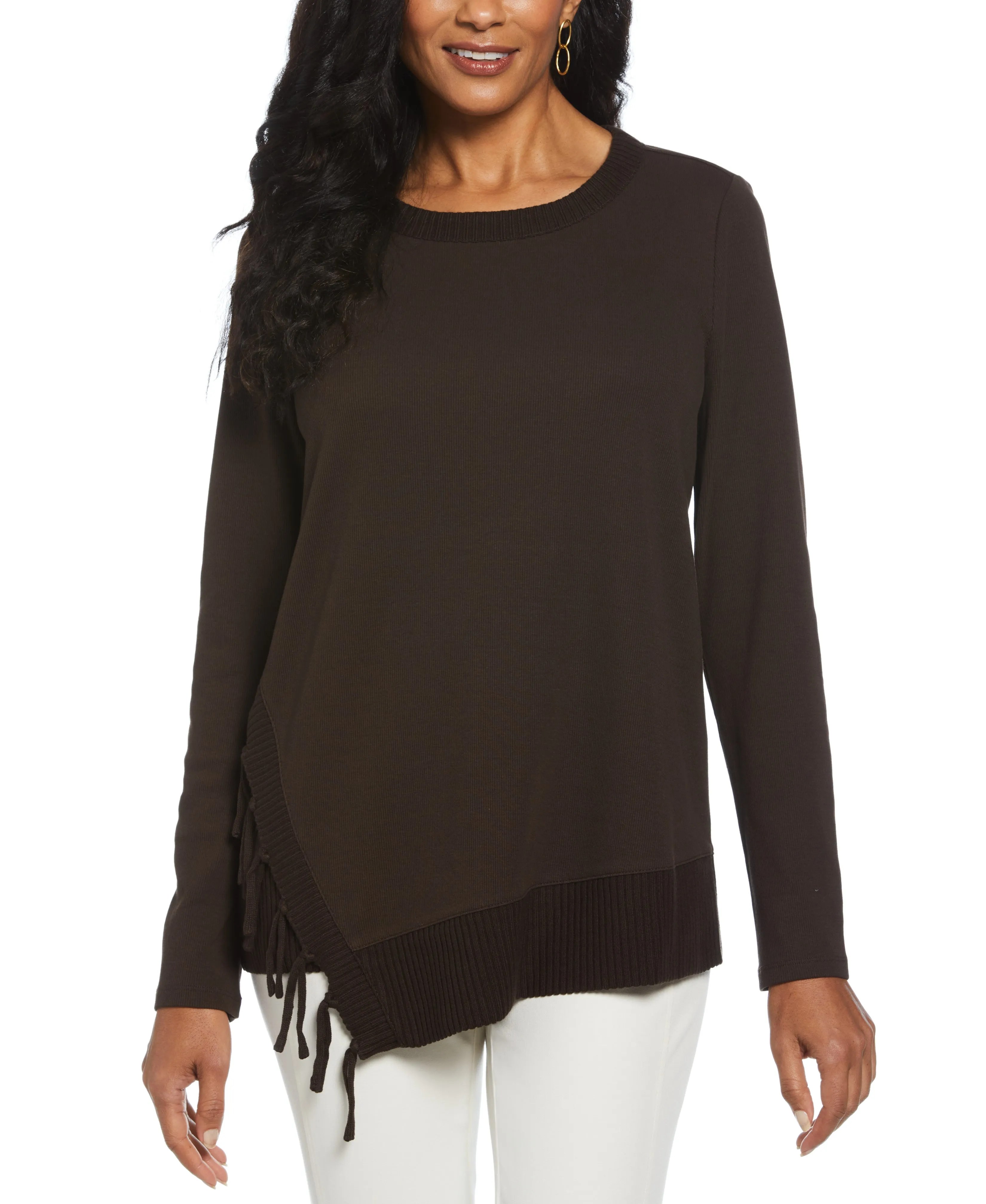 Ribbed Asymmetrical Fringe Hem Top