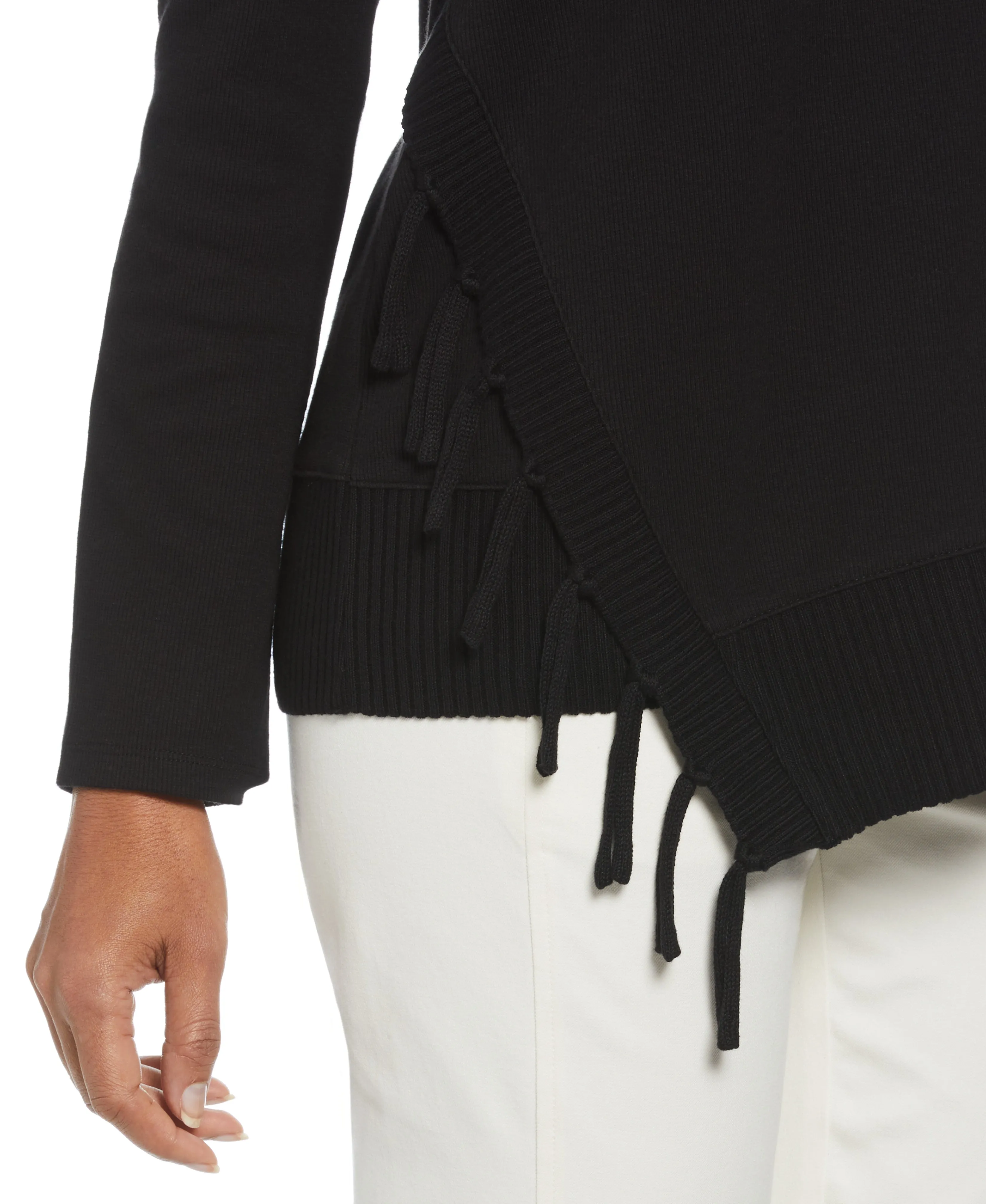 Ribbed Asymmetrical Fringe Hem Top