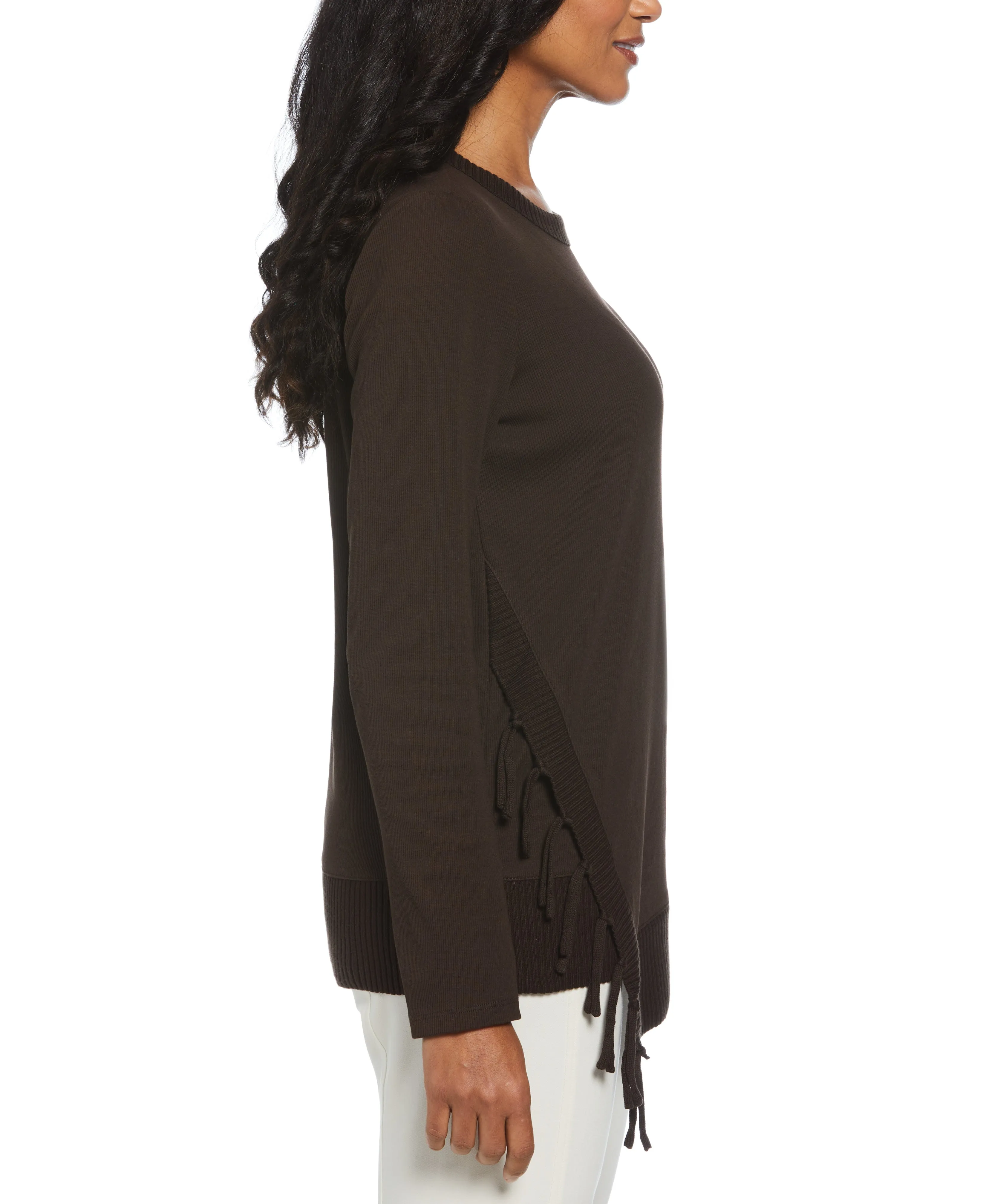 Ribbed Asymmetrical Fringe Hem Top