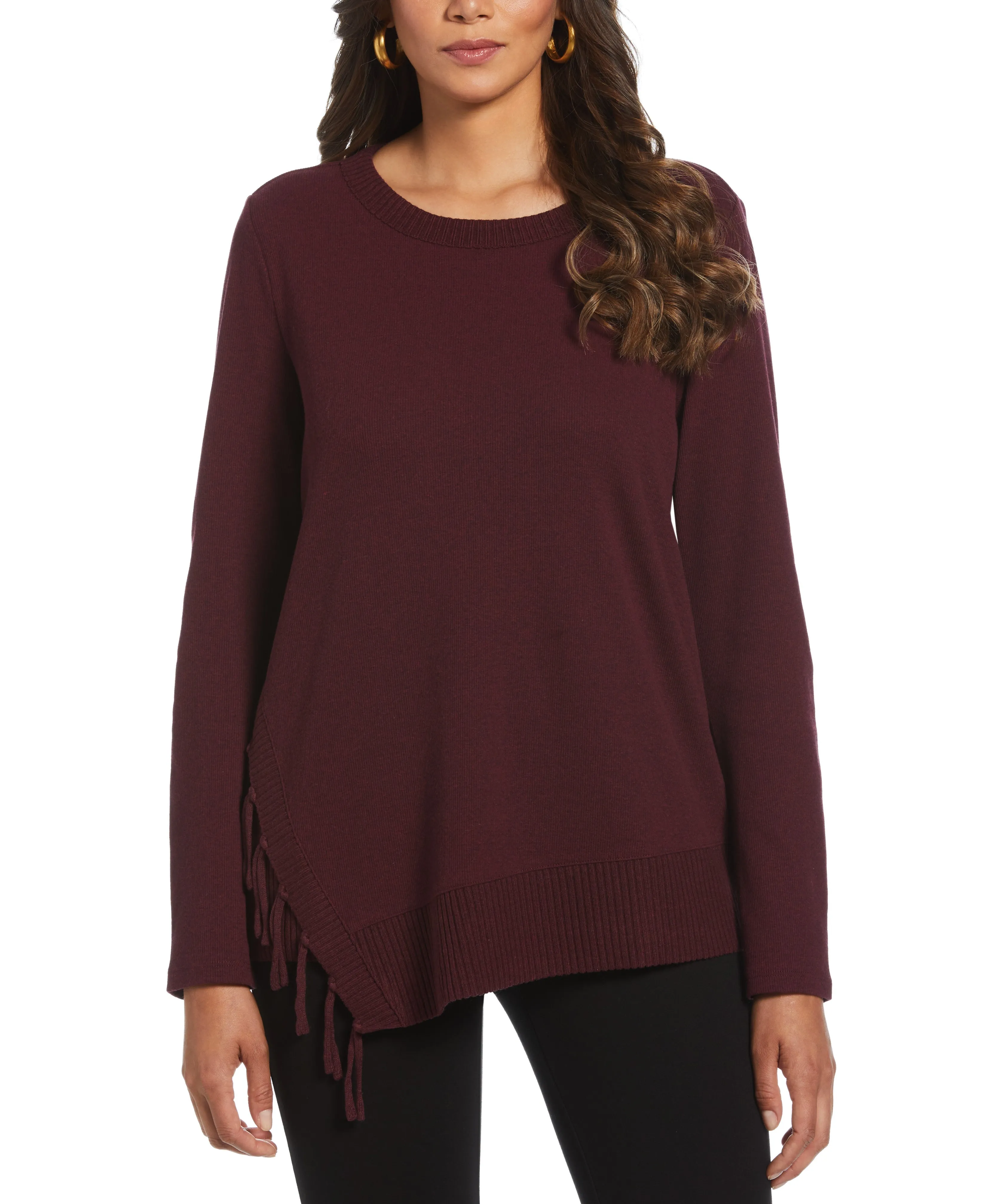 Ribbed Asymmetrical Fringe Hem Top