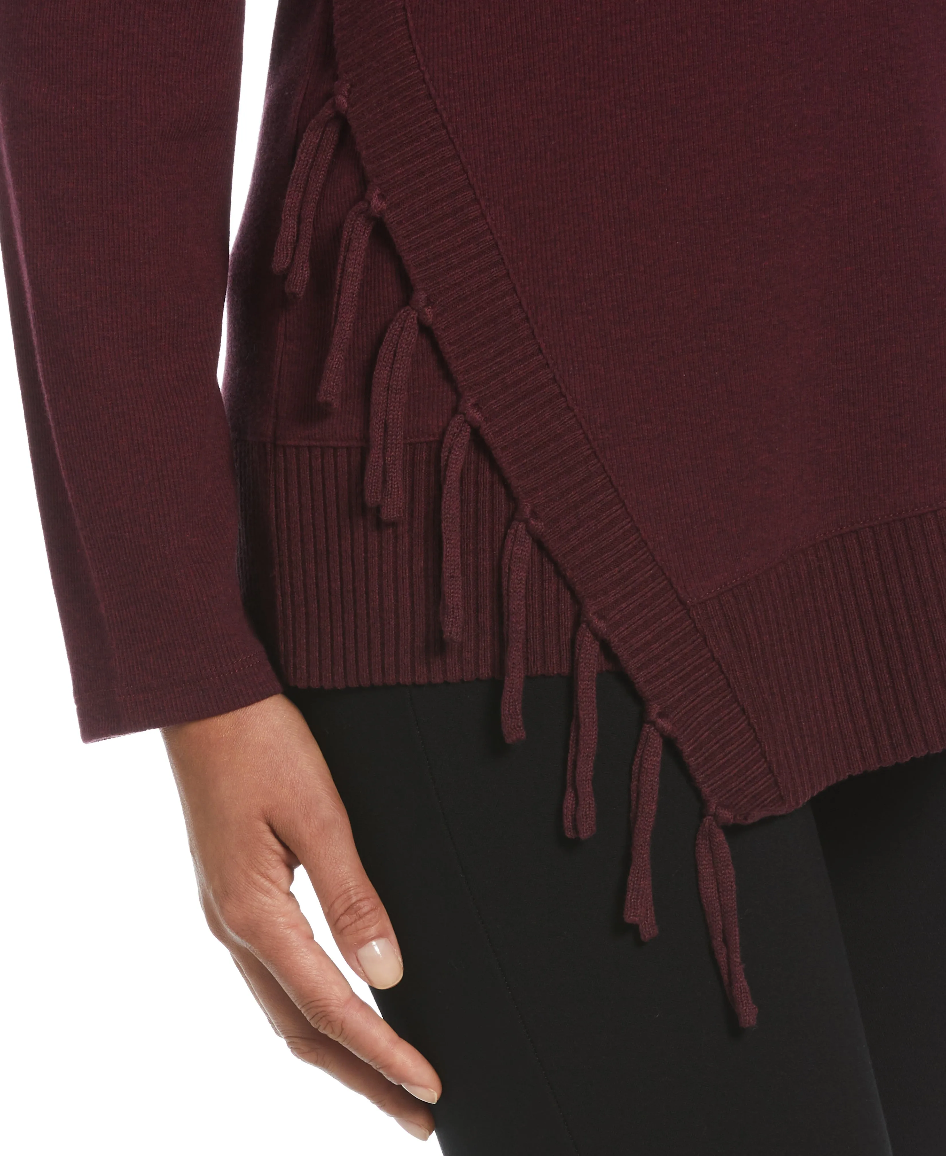 Ribbed Asymmetrical Fringe Hem Top