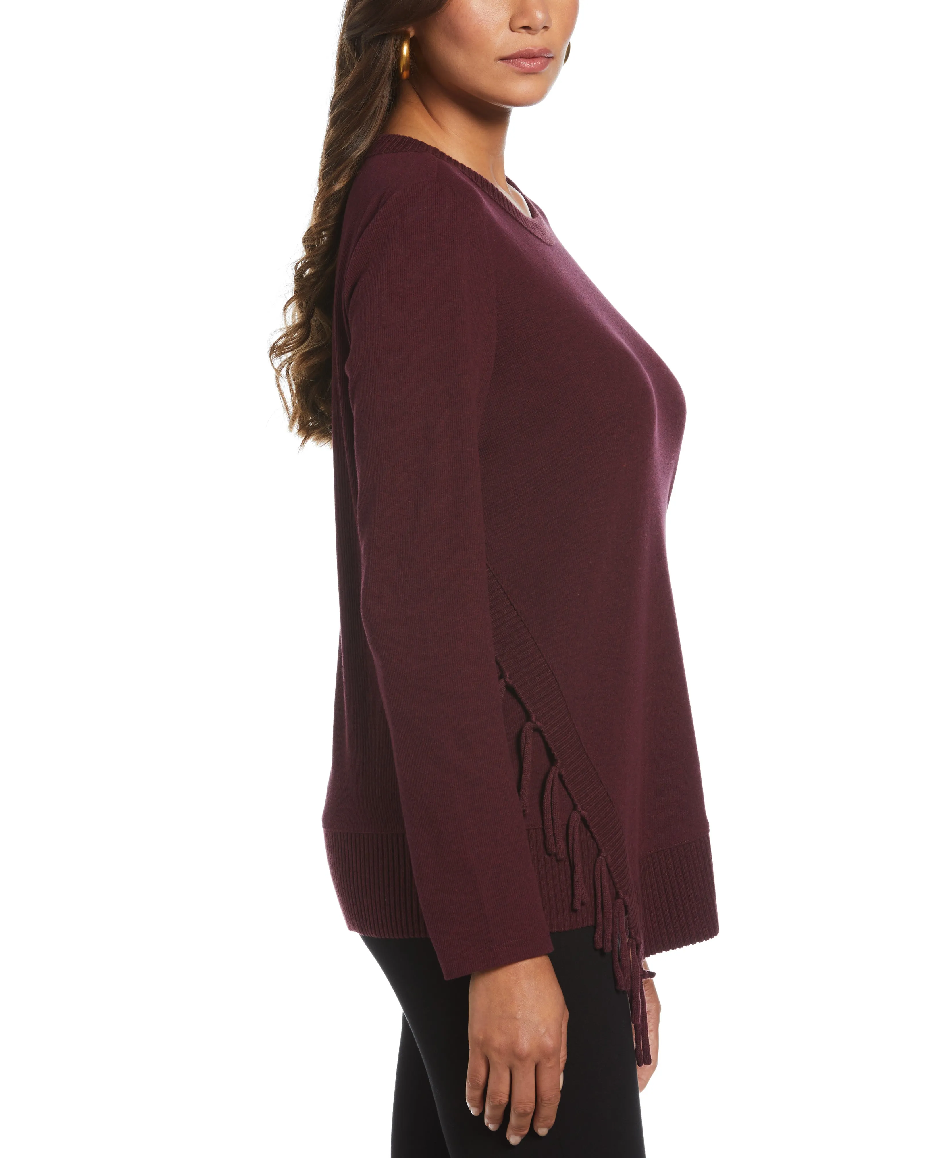 Ribbed Asymmetrical Fringe Hem Top