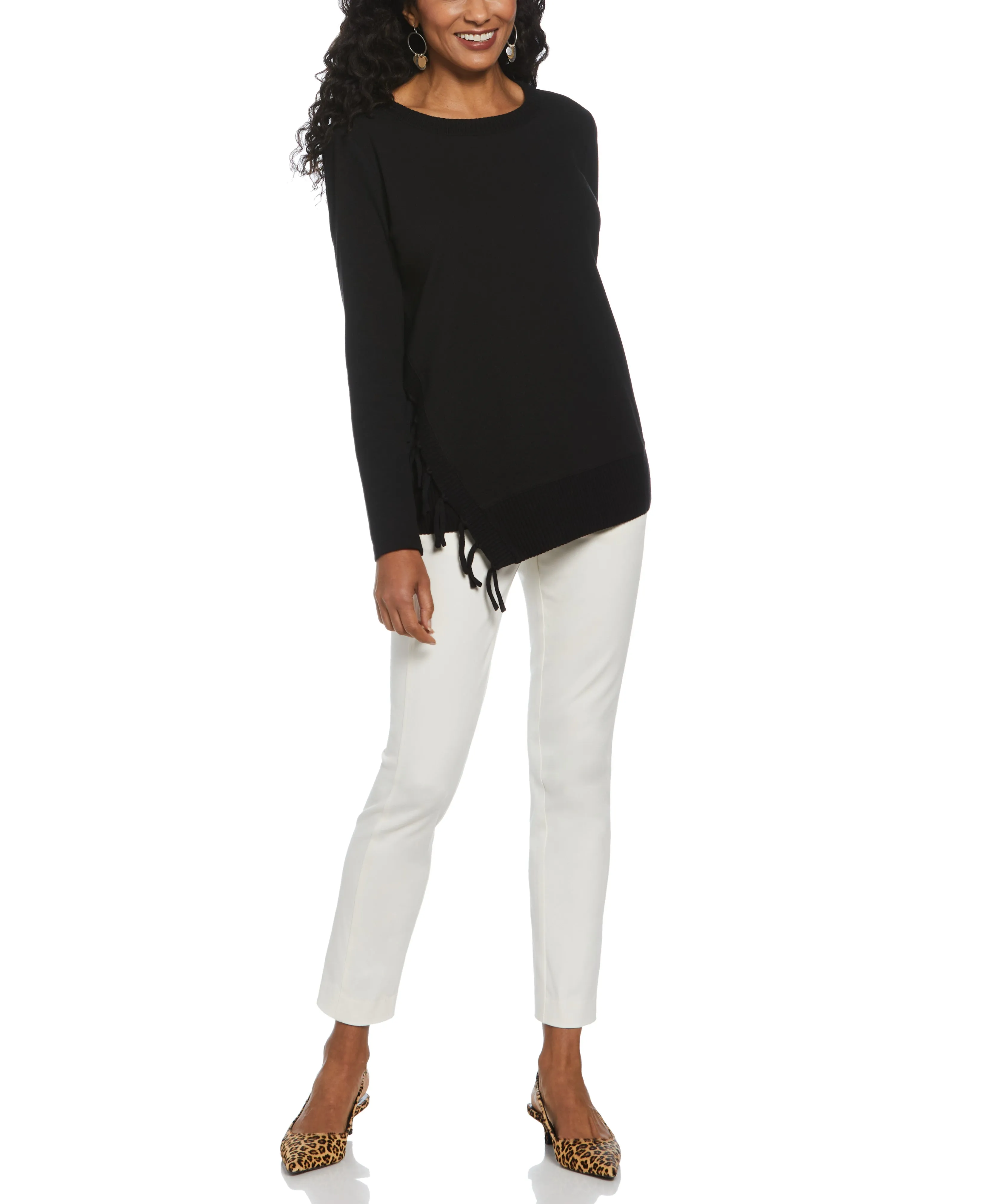 Ribbed Asymmetrical Fringe Hem Top