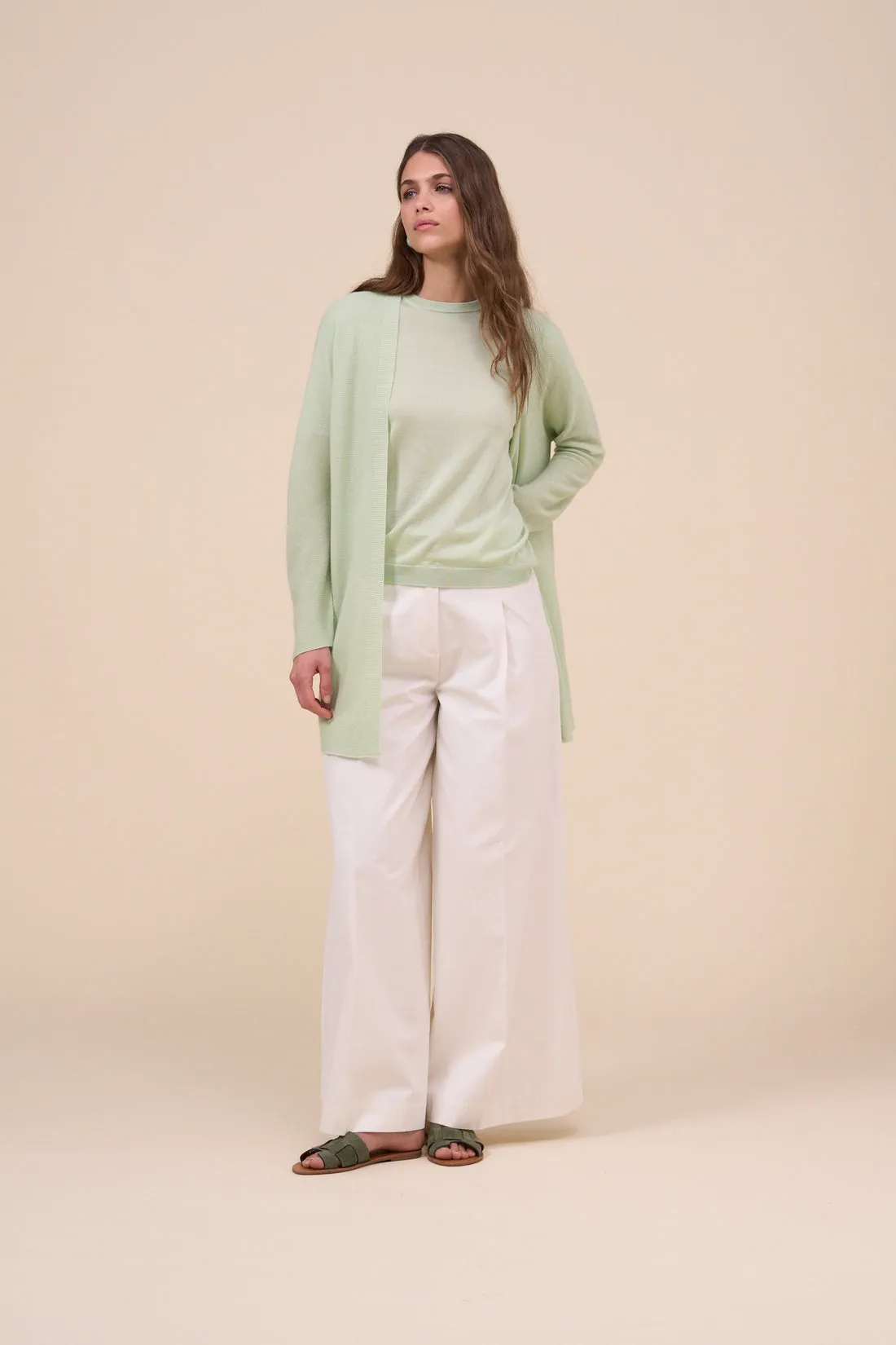 ROMETTA LIGHT GREEN CASHMERE SILK CARDIGAN