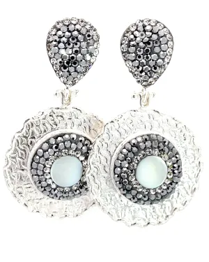 Round Gemstone & Crystal Brass Dangle Earring