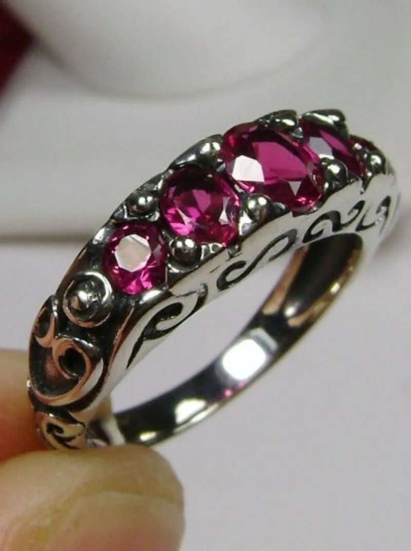 Ruby Ring, Natural or Simulated Gem, 5-stone Georgian Victorian Jewelry #D19