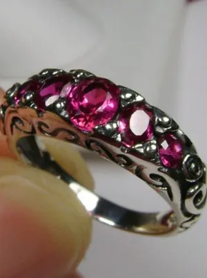 Ruby Ring, Natural or Simulated Gem, 5-stone Georgian Victorian Jewelry #D19
